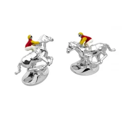 Sterling Silver Red and Yellow Horse & Jockey Cufflinks