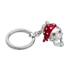 Sterling Silver Red Bandana Skull Keyring
