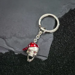 Sterling Silver Red Bandana Skull Keyring