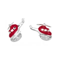 Sterling Silver Red Enamel Helicopter Cufflinks