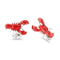 Sterling Silver Red Enamel Lobster Cufflinks