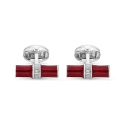 Sterling Silver Red Enamel & White Spinel Centre Bar Cufflink