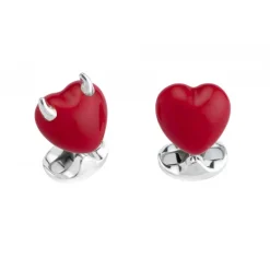 Sterling Silver Red Enamel Good & Bad Heart Cufflinks