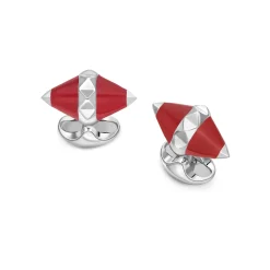 Sterling Silver Red Enamel Pyramid Detail Cufflinks
