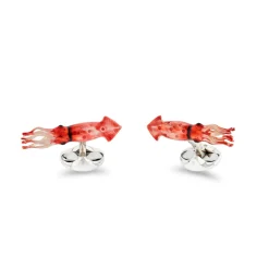 Sterling Silver Red Enamel Squid Cufflinks