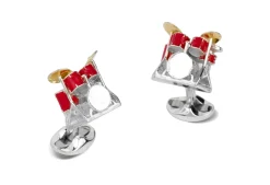 Sterling Silver Red Enamel Drum Kit Cufflinks
