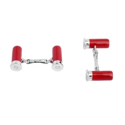 Sterling Silver Red Enamel Shotgun Cartridge Cufflinks