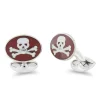 Sterling Silver Red Skull And Cross Bones Enamel Cufflinks
