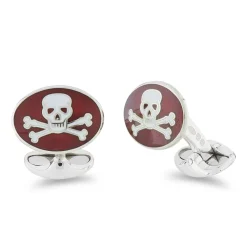 Sterling Silver Red Skull And Cross Bones Enamel Cufflinks