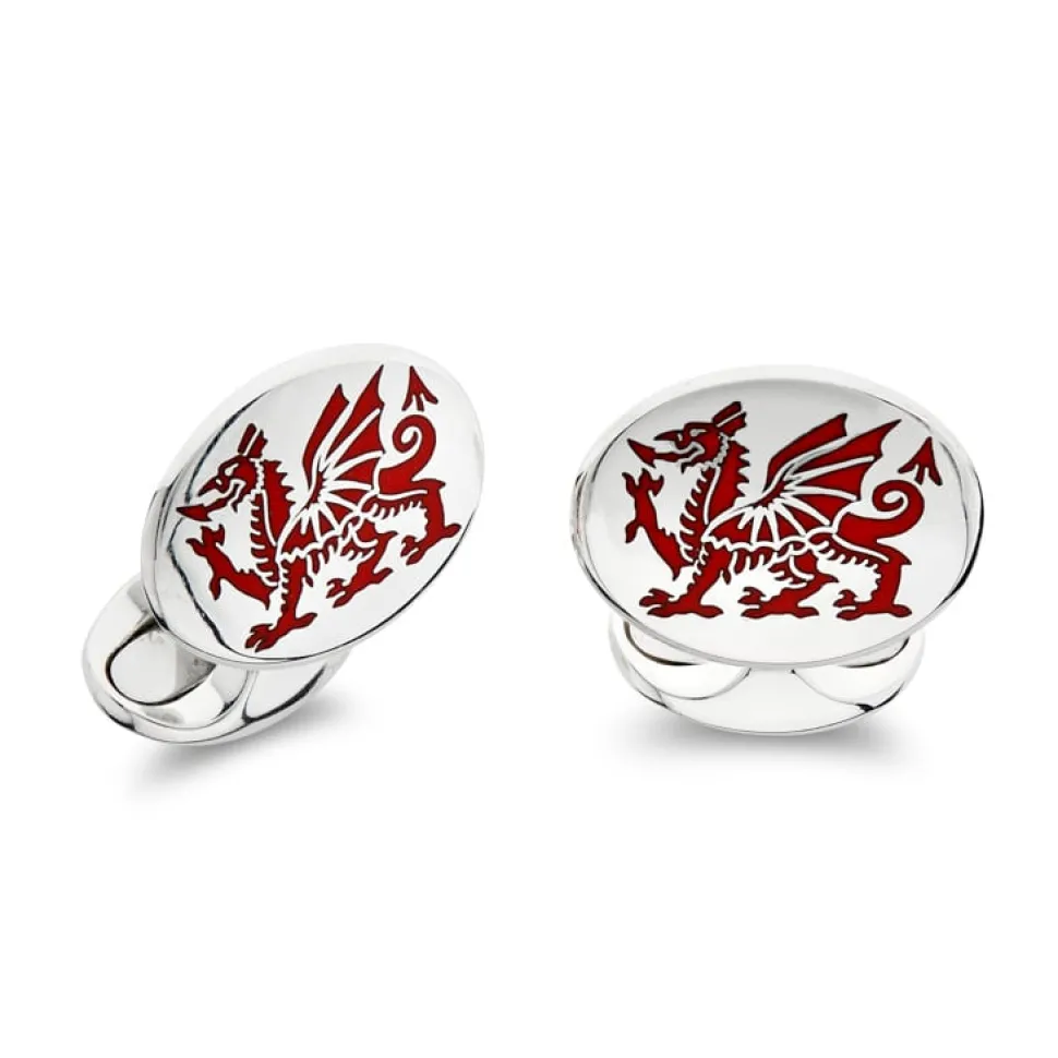 Sterling Silver Red Welsh Dragon Cufflinks