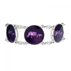 Sterling Silver Rhino 6 Disc Purple Enamel Bracelet