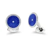 Sterling Silver Round Blue Enamel Cufflinks With Detailed Border