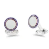 Sterling Silver Round Clear Enamel Cufflinks With Navy Blue And Red Bo