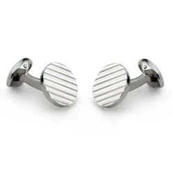 Sterling Silver Round Cufflinks with Engine-Turned Pattern