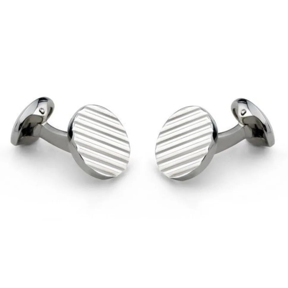 Sterling Silver Round Cufflinks with Engine-Turned Pattern