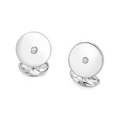 Sterling Silver Round Cufflinks with Diamond Centre