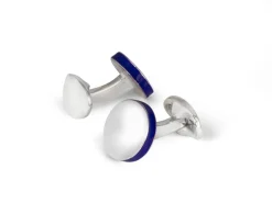 Sterling Silver Round Cufflinks with Deep Blue Edge