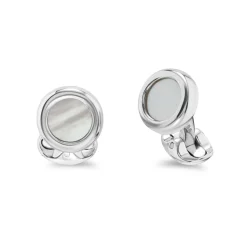 Sterling Silver Round Framed Mother Of Pearl Cufflinks