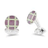 Sterling Silver Round Magenta And Green Cross Hatch Enamel Cufflinks