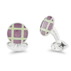 Sterling Silver Round Magenta And Green Cross Hatch Enamel Cufflinks