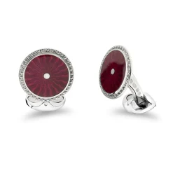 Sterling Silver Round Magenta Enamel Cufflinks With Detailed Border