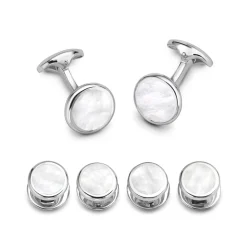 Sterling Silver Round Mother Of Pearl Dress Set