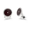 Sterling Silver Round Red Enamel Cufflinks With Detailed Border