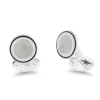 Sterling Silver Round Silver Grey Enamel Cufflinks With Black And Whit