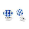 Sterling Silver Royal Blue And Clear Enamel Scallop Pattern Cufflinks