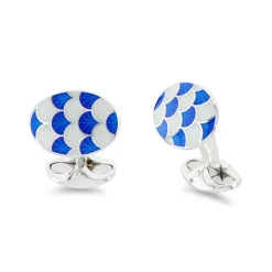 Sterling Silver Royal Blue And Clear Enamel Scallop Pattern Cufflinks
