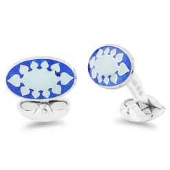 Sterling Silver Royal Blue And Bentley Blue Fancy Design Enamel Cuffli