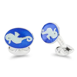 Sterling Silver Royal Blue And Light Blue Enamel Seahorse Cufflinks