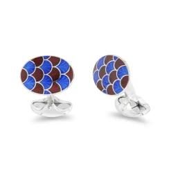 Sterling Silver Royal Blue And Maroon Enamel Scallop Pattern Cufflinks