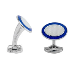 Sterling Silver Royal Blue & Clear Enamel Cufflinks