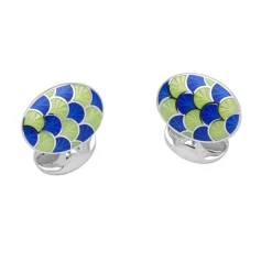 Sterling Silver Royal Blue & Lime Green Enamel Cufflinks