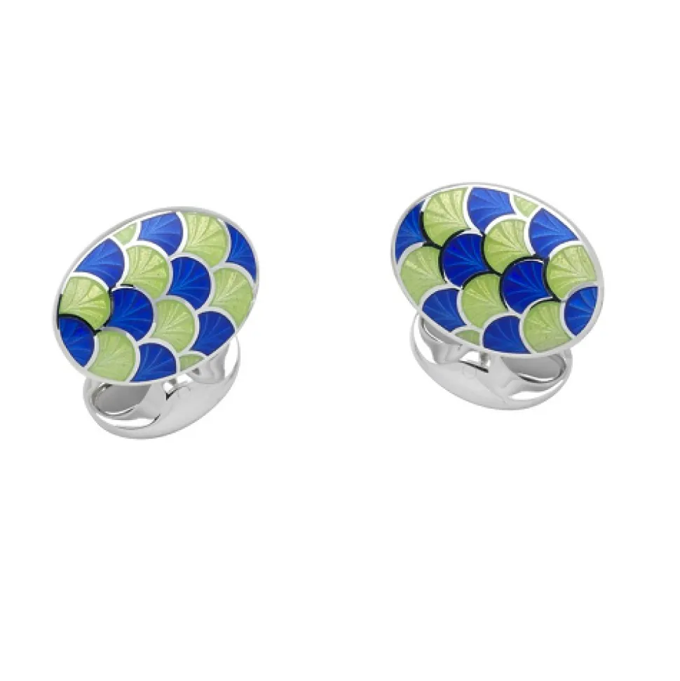 Sterling Silver Royal Blue & Lime Green Enamel Cufflinks