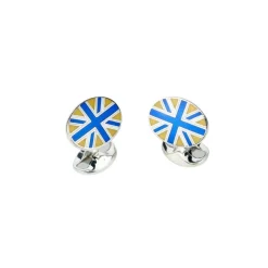 Sterling Silver Royal Blue, White and Yellow Enamel Union Jack Cufflin
