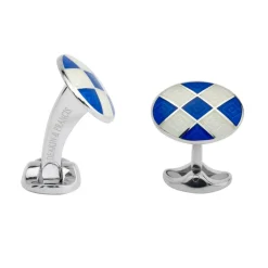 Sterling Silver Royal Blue & Clear Patterned Enamel Cufflinks