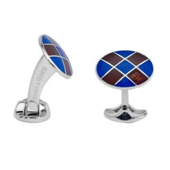 Sterling Silver Royal Blue & Maroon Red Patterened Enamel Cufflinks