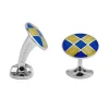 Sterling Silver Royal Blue & Bright Yellow Patterened Enamel Cufflinks