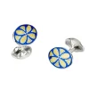 Sterling Silver Royal Blue & Bright Yellow Fancy Pattern Enamel Cuffli