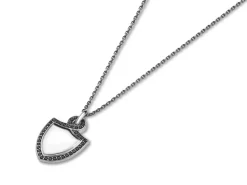 Sterling Silver Shield Pendant With Black Spinel Border