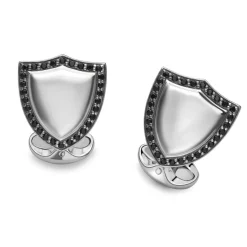 Sterling Silver Shield Shape Cufflinks With Spinel Border