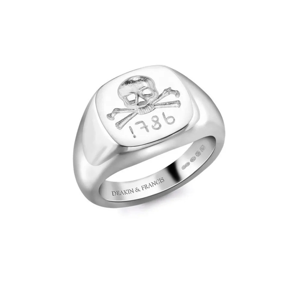 Sterling Silver Skull & Cross Bones Ladies Signet Ring