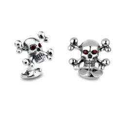 Sterling Silver Skull and Cross Bones with Ruby Eyes