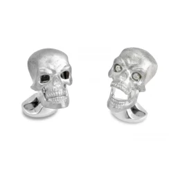 Sterling Silver Skull Cufflinks With Diamond Eyes