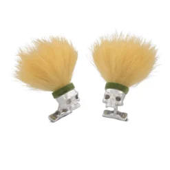 Sterling Silver Skull Cufflinks With Yellow Hair and Green Headband