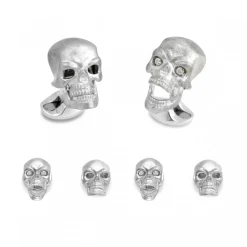 Sterling Silver Skull Dress Stud Set with Diamond Eyes