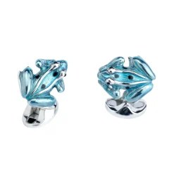 Sterling Silver Sky Blue Enamel Frog Cufflinks