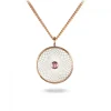 Sterling Silver Small Pendant with White Mother-of-Pearl and a Pink Sa